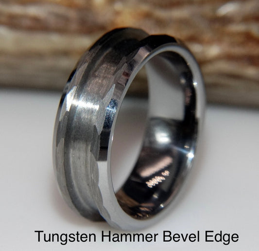Tungsten Hammered Bevel Ring